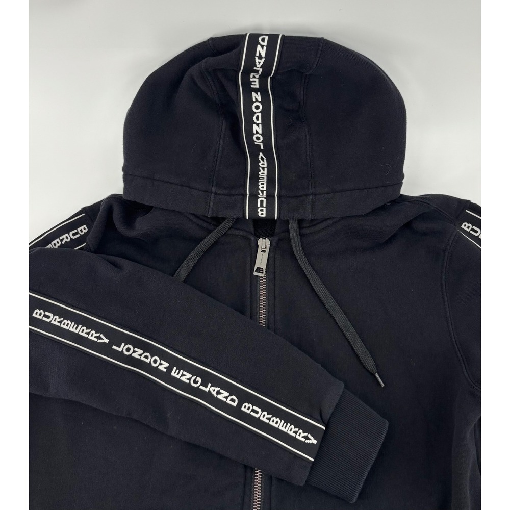 Burberry Siren Zip Up Hoodie Men's Small Black Logo Tape Sleeve